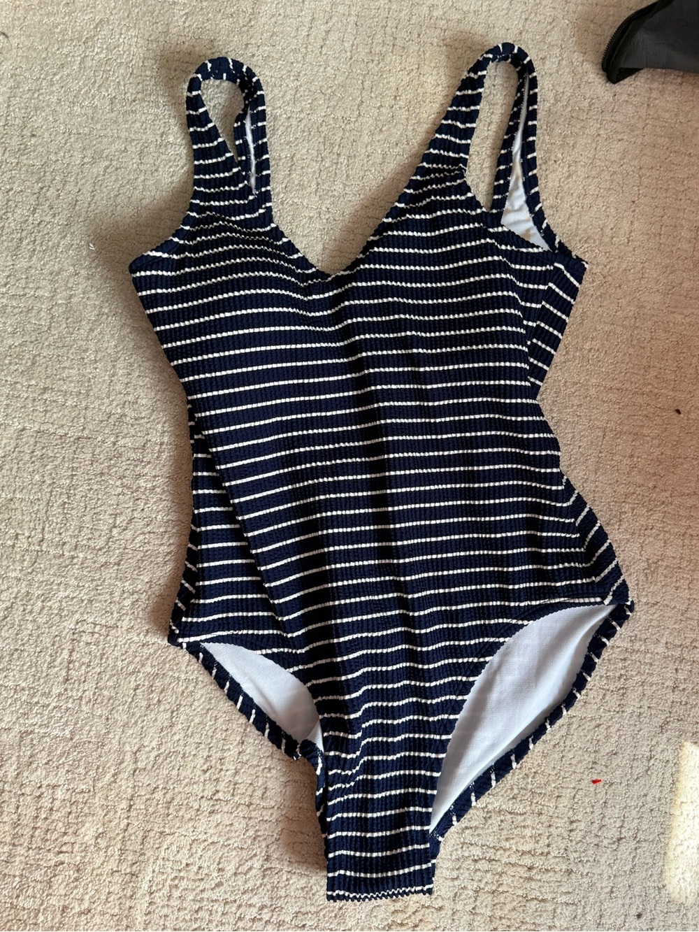 Kona Sol High Coverage Navy Blue And White Stripe One Piece Swimsuit